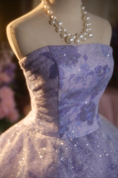 Gorgeous Ball Gown Strapless Lilac Satin Tulle Long Prom Dress, Party Dress, Evening Dress GG2865