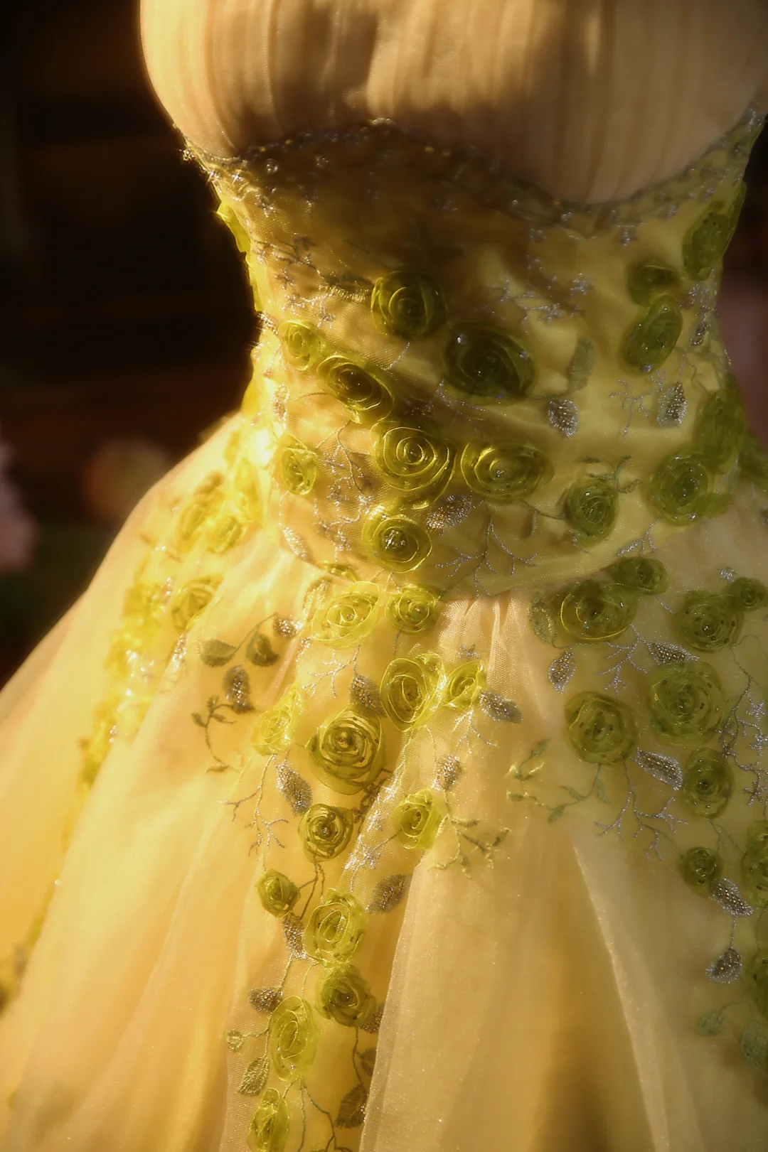 Vintage Yellow Ball Gown Strapless Tulle Applique Long Prom Dress, Party Dress, Evening Dress GG2866