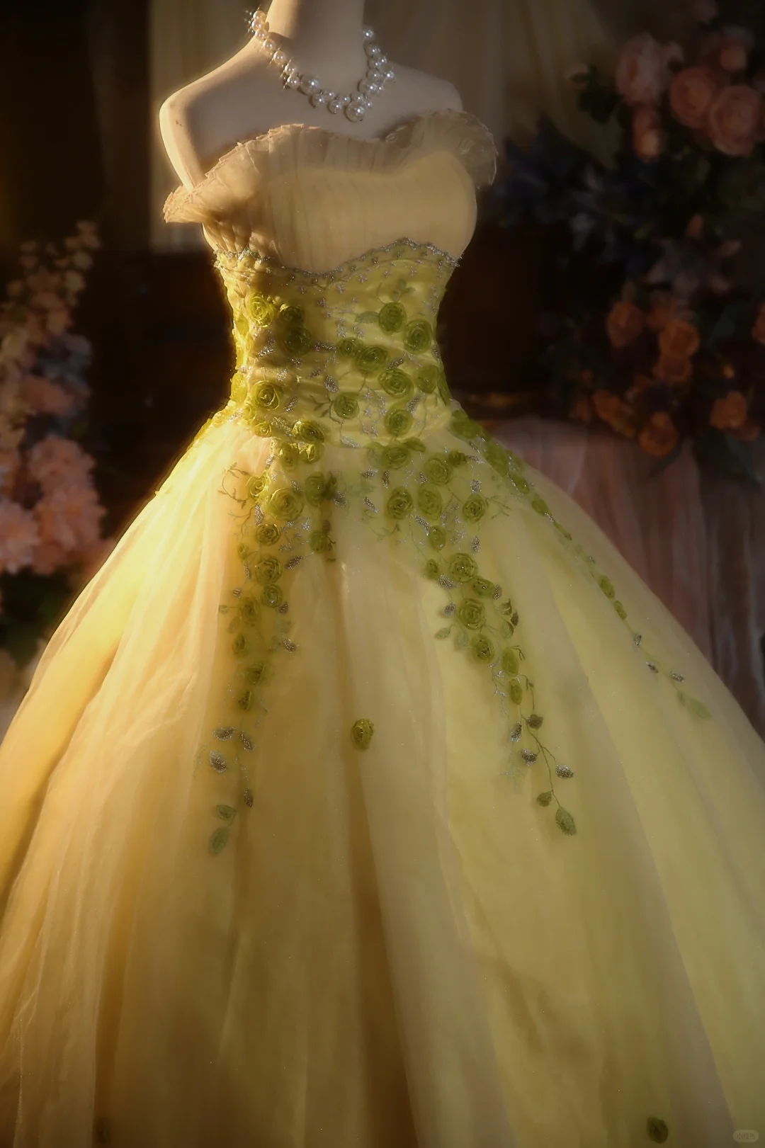 Vintage Yellow Ball Gown Strapless Tulle Applique Long Prom Dress, Party Dress, Evening Dress GG2866