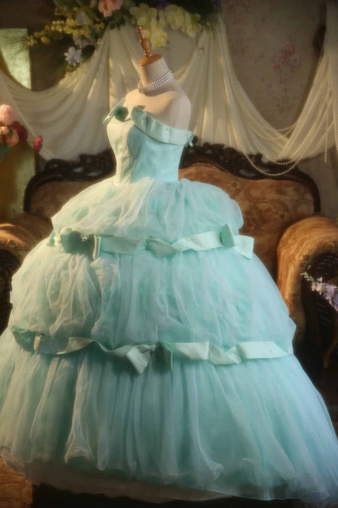 Stunning Ball Gown Strapless Tiffany Blue Satin Tulle Long Prom Dress, Party Dress, Evening Dress GG2868