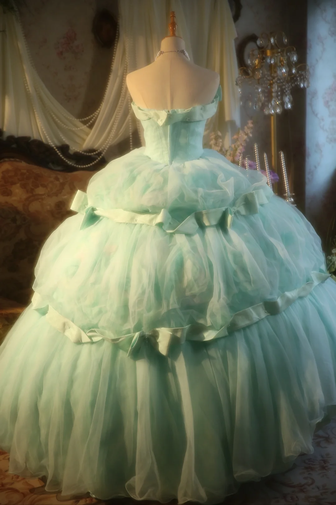 Stunning Ball Gown Strapless Tiffany Blue Satin Tulle Long Prom Dress, Party Dress, Evening Dress GG2868