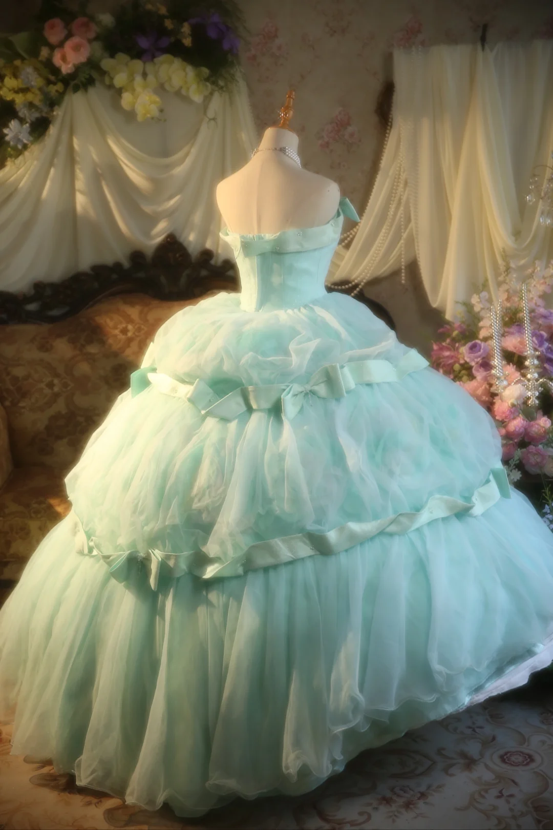Stunning Ball Gown Strapless Tiffany Blue Satin Tulle Long Prom Dress, Party Dress, Evening Dress GG2868