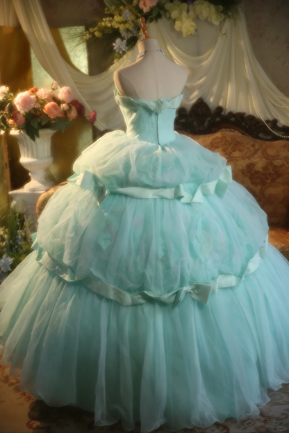 Stunning Ball Gown Strapless Tiffany Blue Satin Tulle Long Prom Dress, Party Dress, Evening Dress GG2868