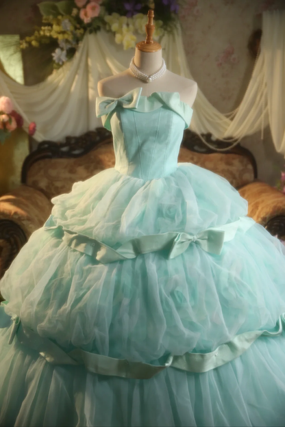 Stunning Ball Gown Strapless Tiffany Blue Satin Tulle Long Prom Dress, Party Dress, Evening Dress GG2868