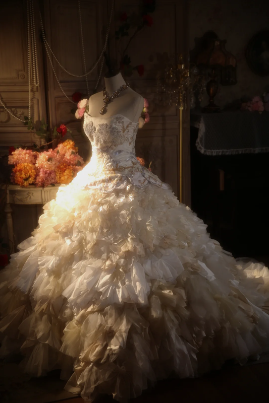 Vintage Ball Gown Strapless Satin Chiffon Beaded Long Prom Dress, Party Dress, Evening Dress GG2872