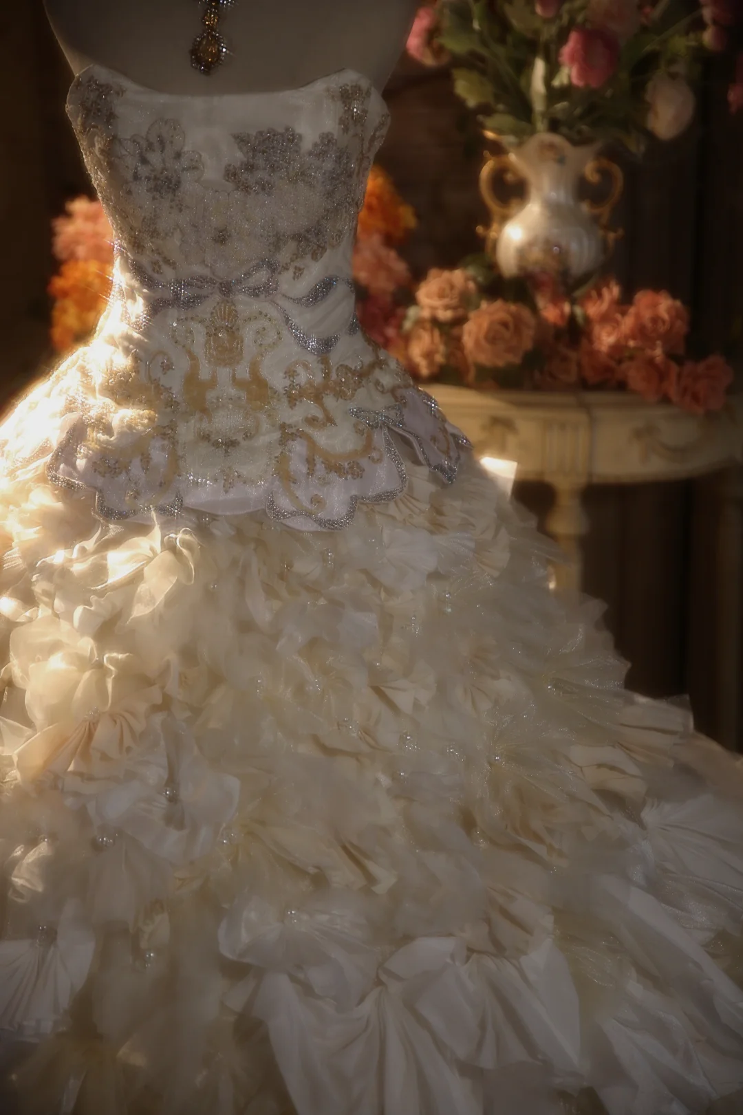 Vintage Ball Gown Strapless Satin Chiffon Beaded Long Prom Dress, Party Dress, Evening Dress GG2872