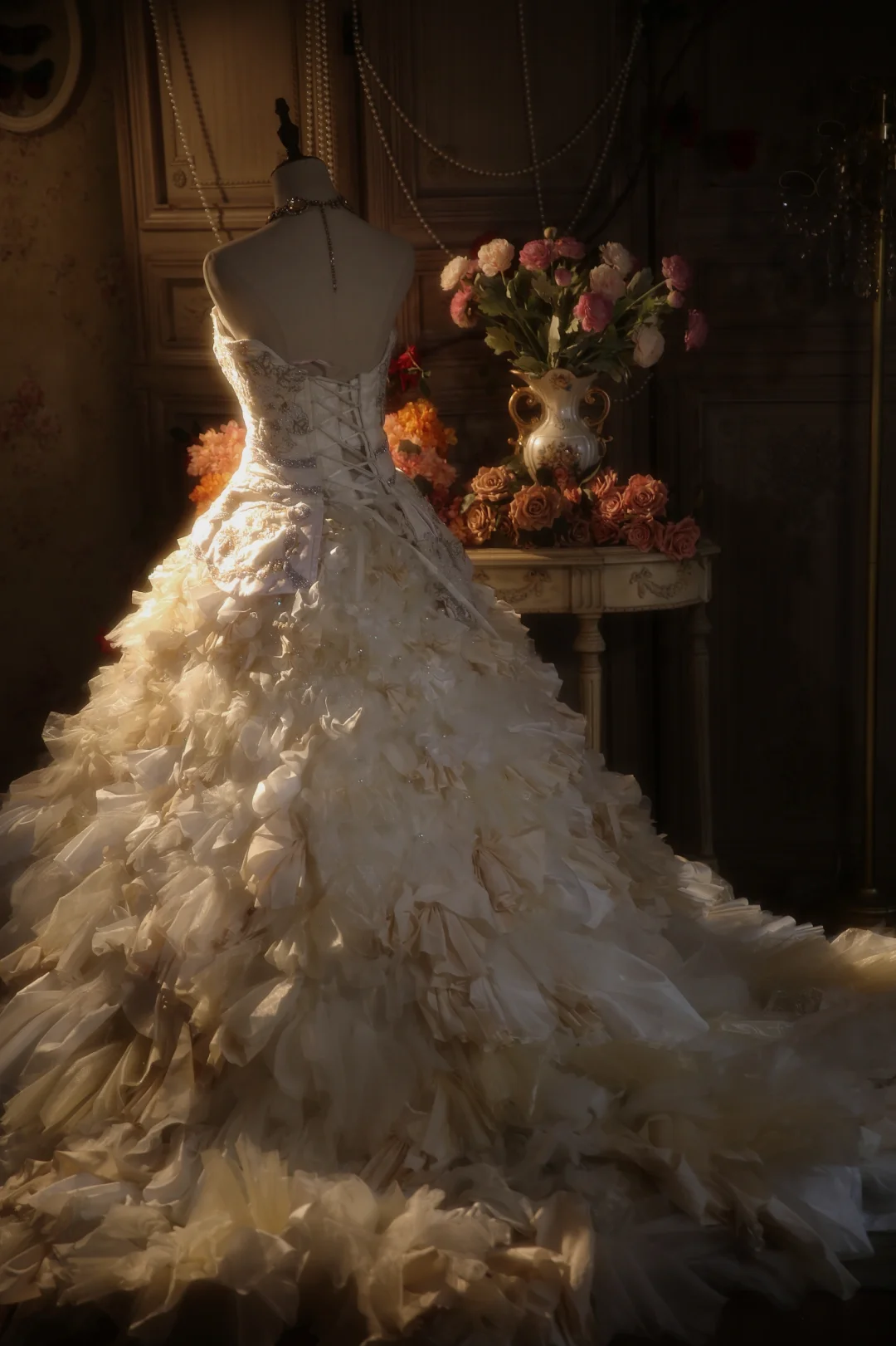 Vintage Ball Gown Strapless Satin Chiffon Beaded Long Prom Dress, Party Dress, Evening Dress GG2872