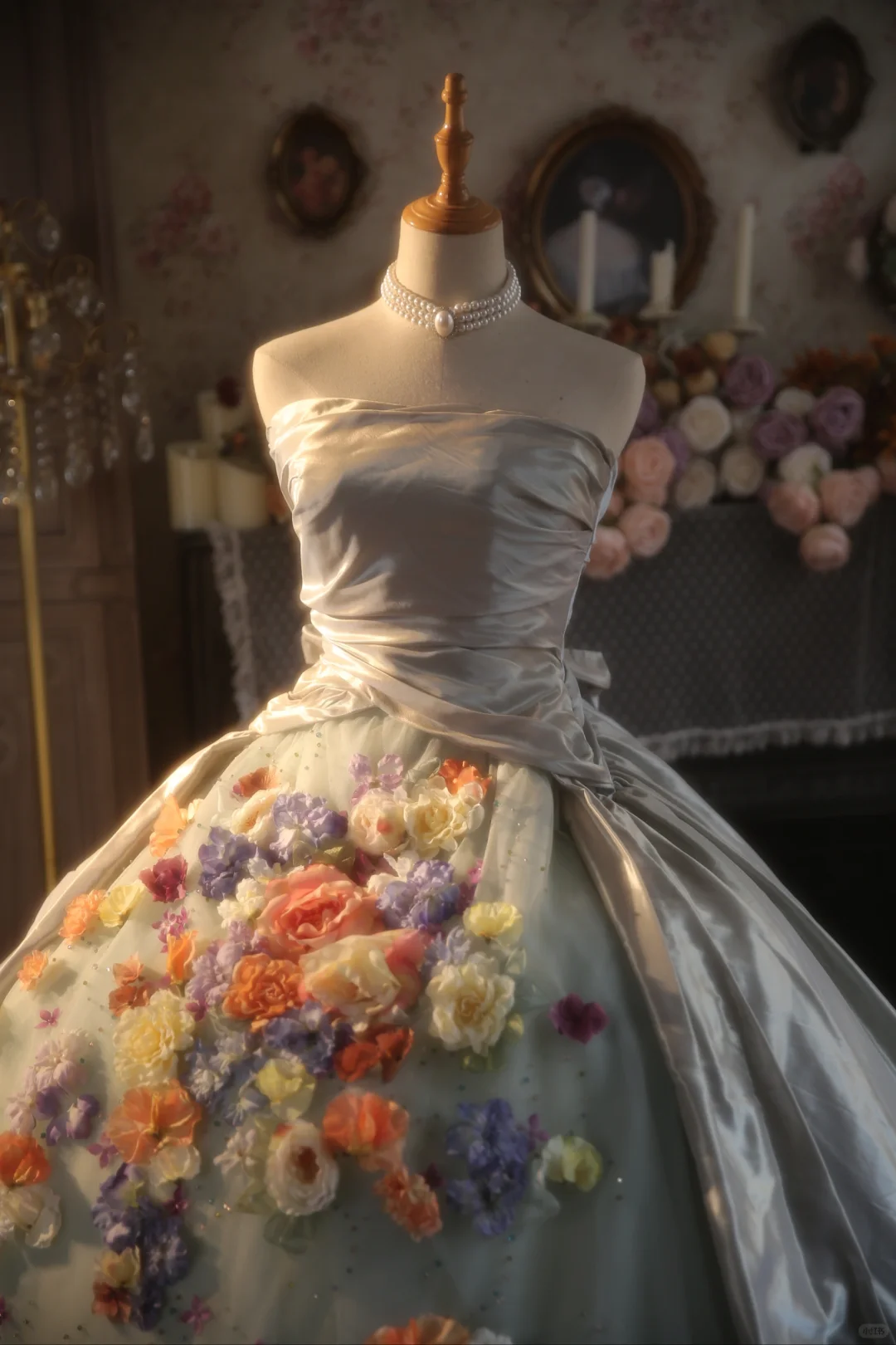 Vintage Ball Gown Strapless Satin Tulle Applique Long Prom Dress, Party Dress, Evening Dress GG2873