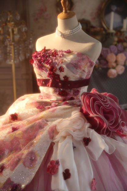 Stunning Ball Gown Strapless Tulle Applique Long Prom Dress, Party Dress, Evening Dress GG2874