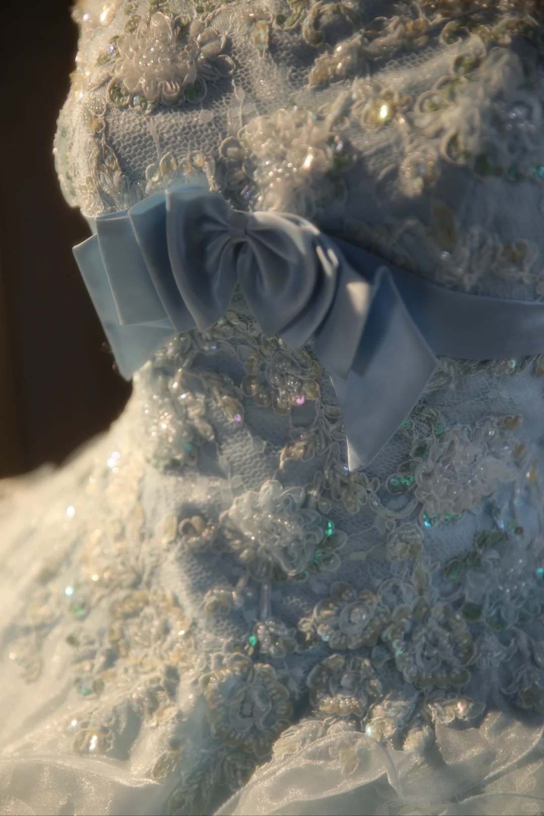 Gorgeous Ball Gown Strapless Pale Blue Chiffon Lace Applique Long Prom Dress, Party Dress, Evening Dress GG2876