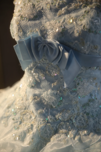 Gorgeous Ball Gown Strapless Pale Blue Chiffon Lace Applique Long Prom Dress, Party Dress, Evening Dress GG2876