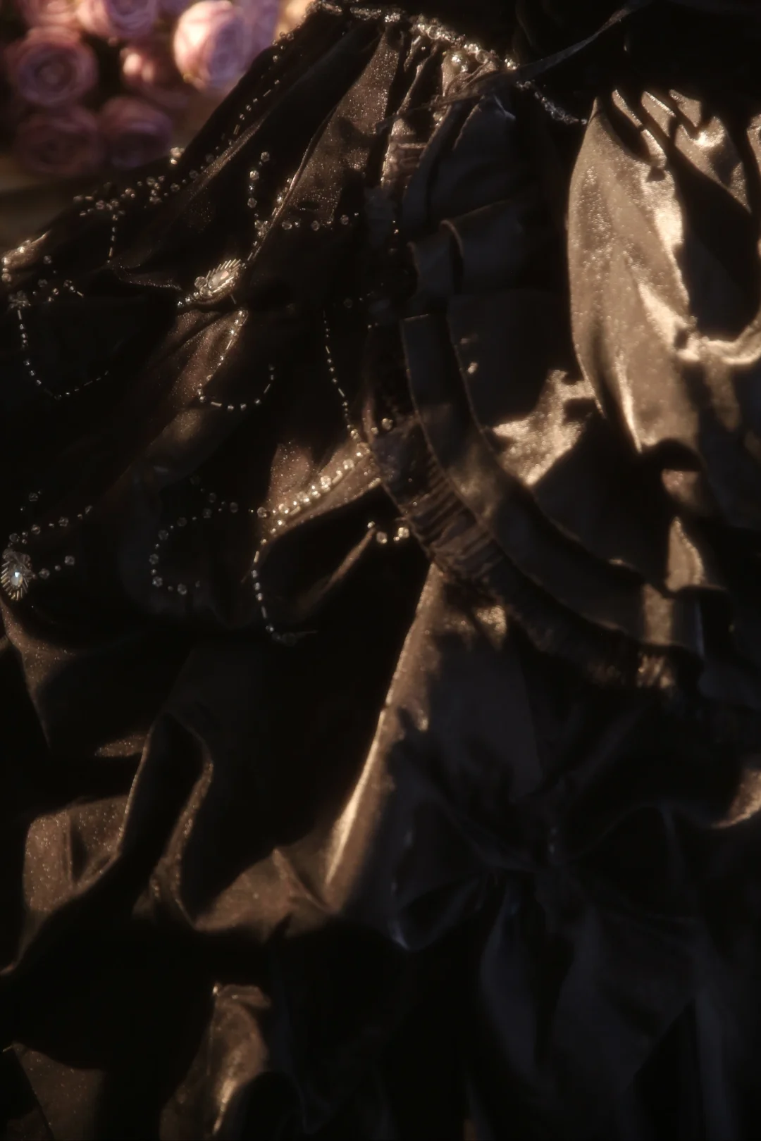 Vintage Ball Gown Strapless Black Satin Beaded Long Prom Dress, Party Dress, Evening Dress GG2877