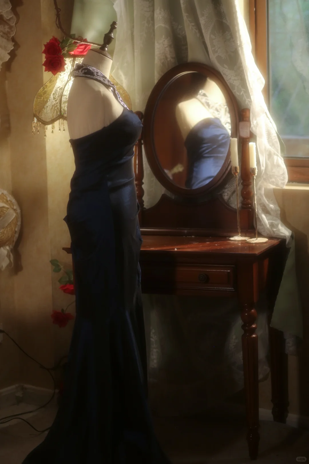 Chic Mermaid Halter Navy Satin Beaded Long Prom Dress, Party Dress, Evening Dress GG2879