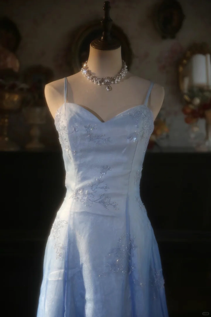 Classy A Line Spaghetti Straps Satin Tulle Beaded Long Prom Dress, Party Dress, Evening Dress GG2881