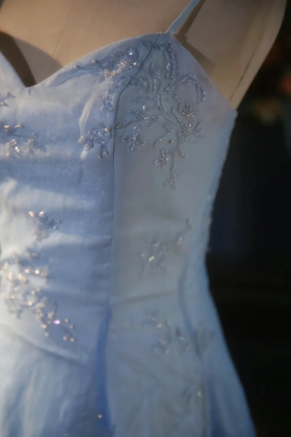 Classy A Line Spaghetti Straps Satin Tulle Beaded Long Prom Dress, Party Dress, Evening Dress GG2881