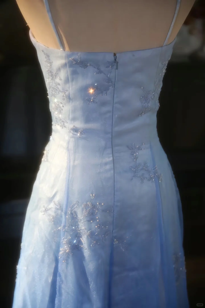 Classy A Line Spaghetti Straps Satin Tulle Beaded Long Prom Dress, Party Dress, Evening Dress GG2881