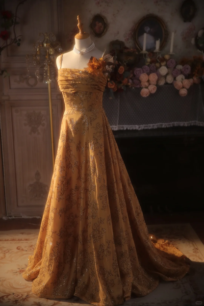 Chic A Line Spaghetti Straps Satin Beaded Long Prom Dress, Party Dress, Evening Dress GG2882