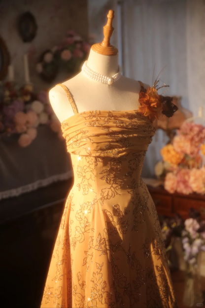 Chic A Line Spaghetti Straps Satin Beaded Long Prom Dress, Party Dress, Evening Dress GG2882