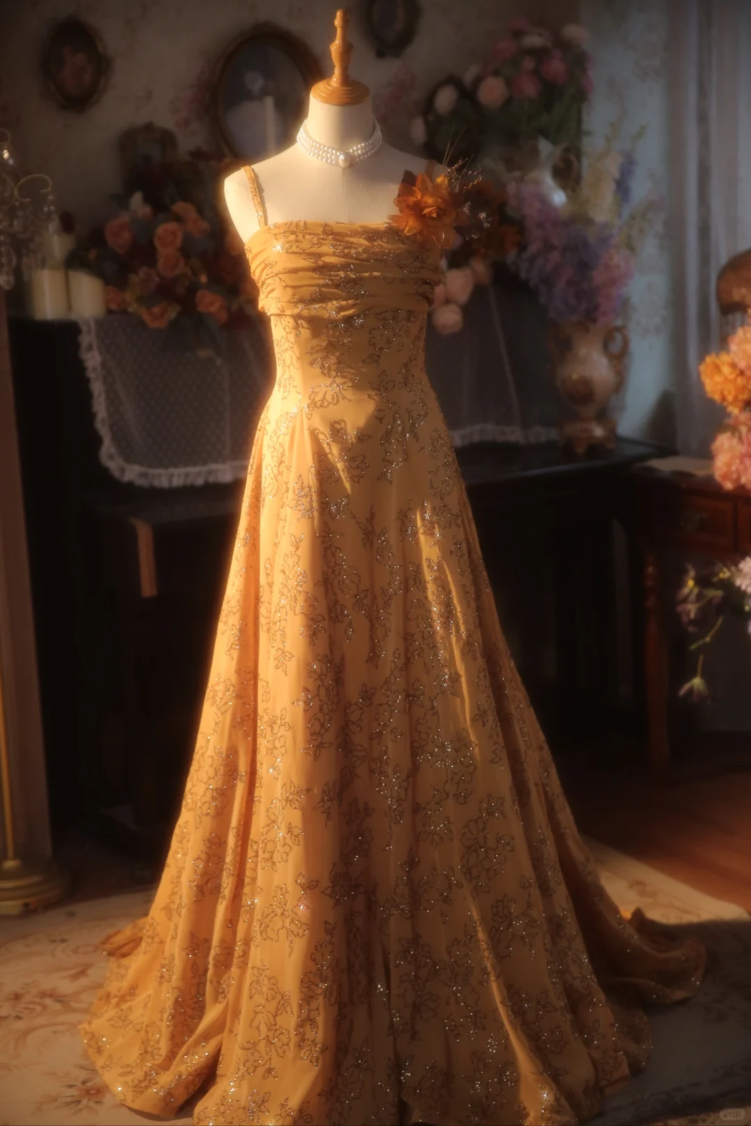 Chic A Line Spaghetti Straps Satin Beaded Long Prom Dress, Party Dress, Evening Dress GG2882