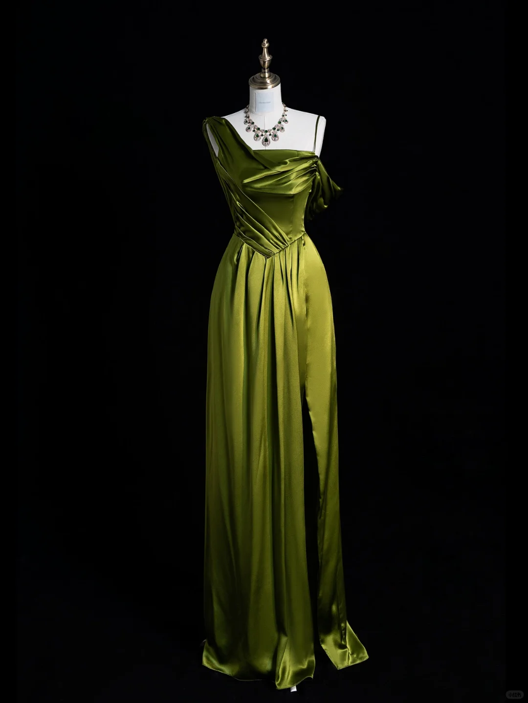 Classy A Line Off The Shoulder Green Satin Pleated Slit Long Prom Dress, Party Dress, Evening Dress GG2884