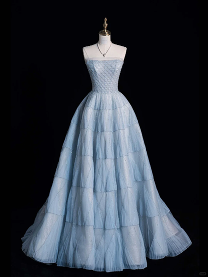 Pretty Ball Gown Strapless Tulle Beaded Long Prom Dress, Party  Dress, Evening Dress GG2886