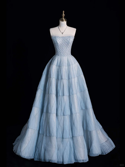 Pretty Ball Gown Strapless Tulle Beaded Long Prom Dress, Party  Dress, Evening Dress GG2886