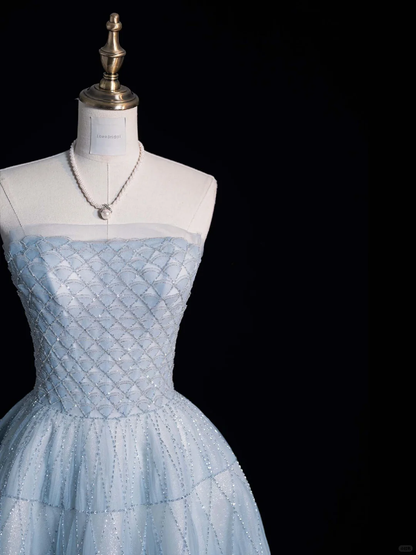 Pretty Ball Gown Strapless Tulle Beaded Long Prom Dress, Party  Dress, Evening Dress GG2886