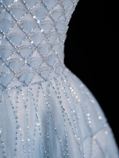 Pretty Ball Gown Strapless Tulle Beaded Long Prom Dress, Party  Dress, Evening Dress GG2886