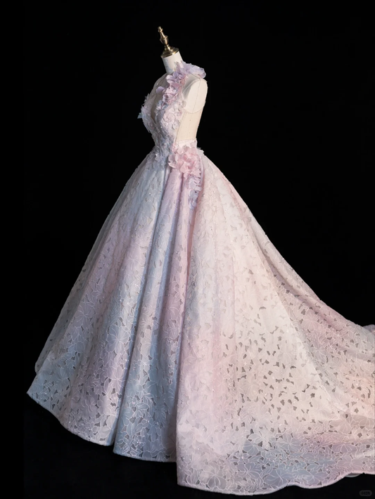 Sweet Ball Gown Halter Satin Applique Long Prom Dress, Party  Dress, Evening Dress GG2887