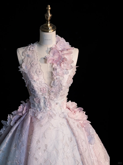 Sweet Ball Gown Halter Satin Applique Long Prom Dress, Party  Dress, Evening Dress GG2887