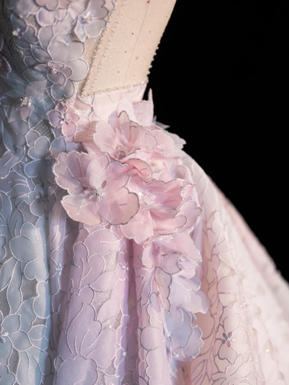 Sweet Ball Gown Halter Satin Applique Long Prom Dress, Party  Dress, Evening Dress GG2887