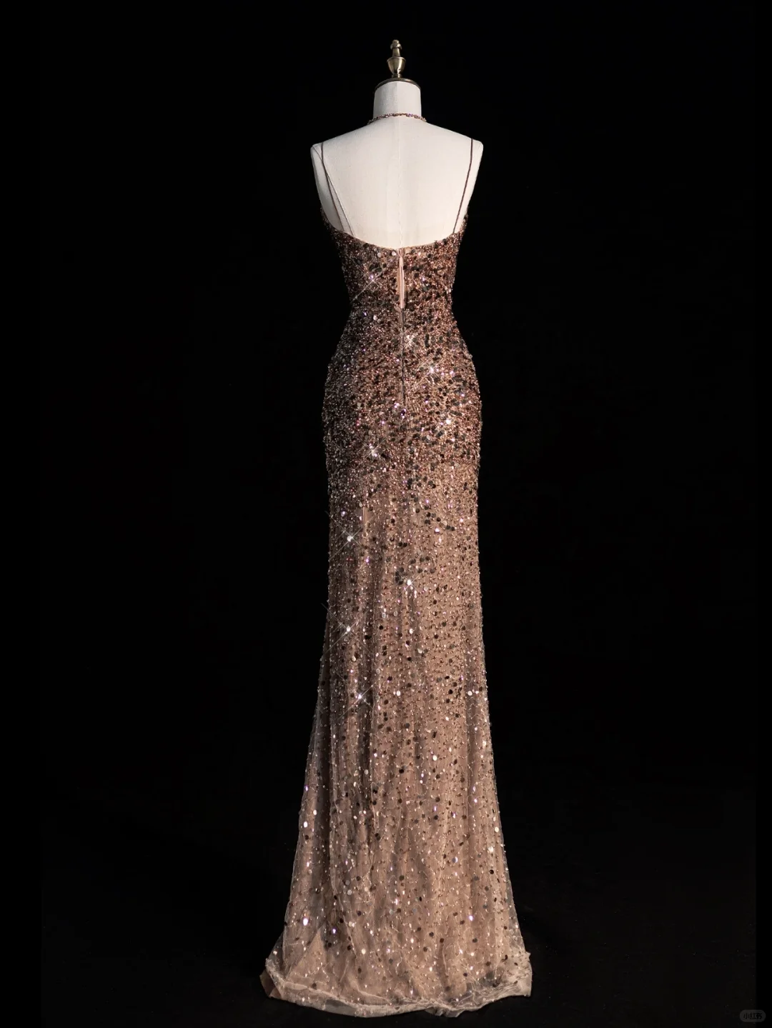 Glitter Mermaid Spaghetti Straps Satin Sequin Slit Long Prom Dress, Party Dress, Evening Dress GG2888