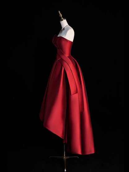 Elegant A Line Strapless Red Satin Long Prom Dress, Party Dress, Evening Dress GG2889