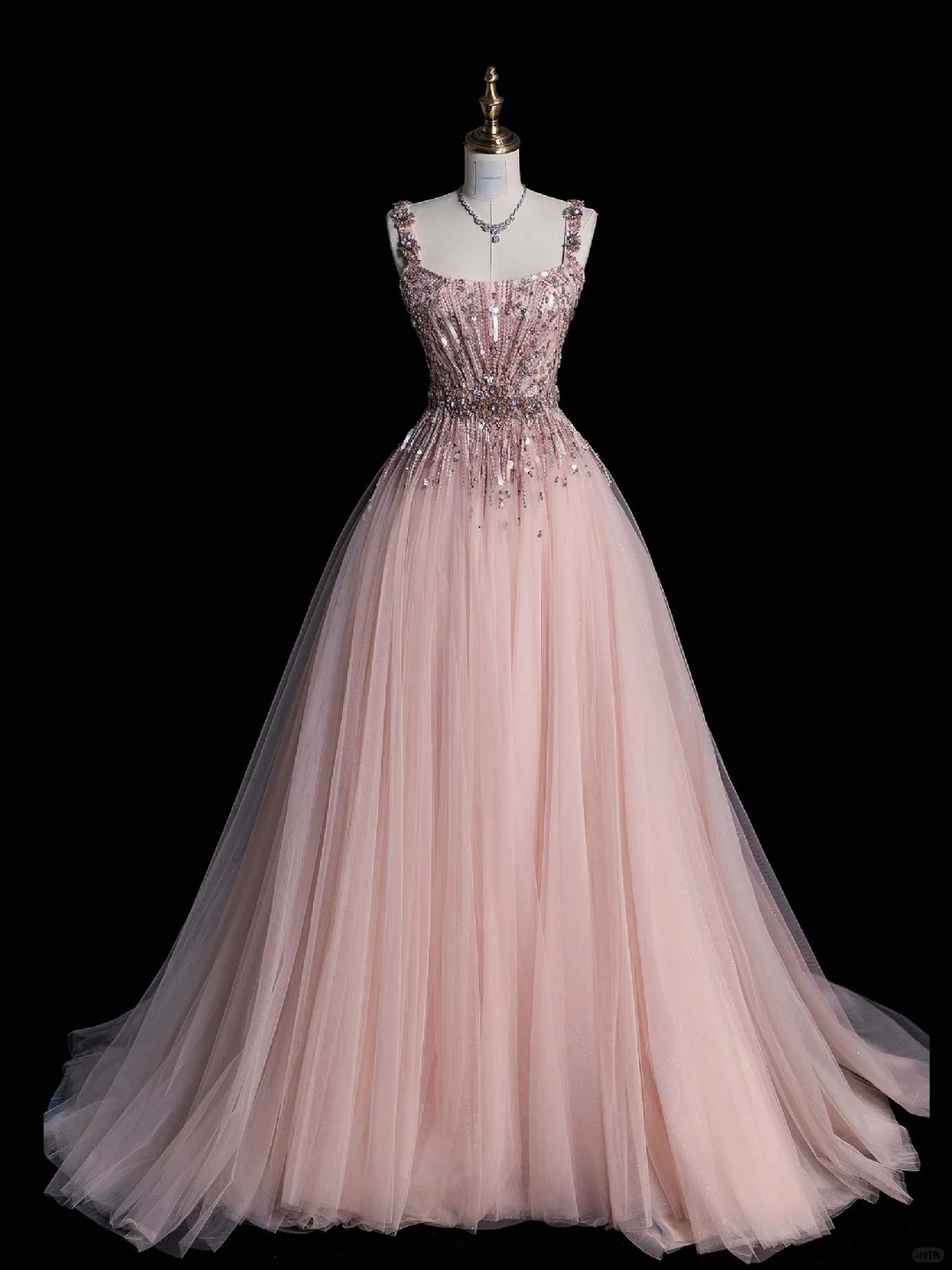 Beautiful A Line Square Tulle Sequin Beaded Long Prom Dress, Party Dress, Evening Dress GG2890