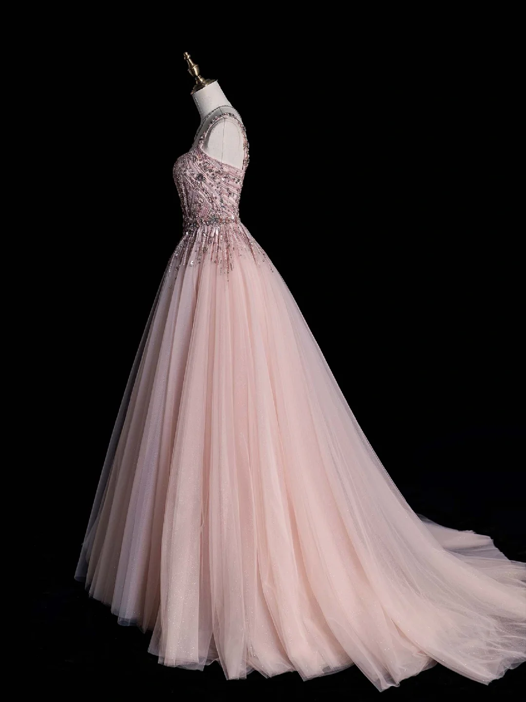 Beautiful A Line Square Tulle Sequin Beaded Long Prom Dress, Party Dress, Evening Dress GG2890