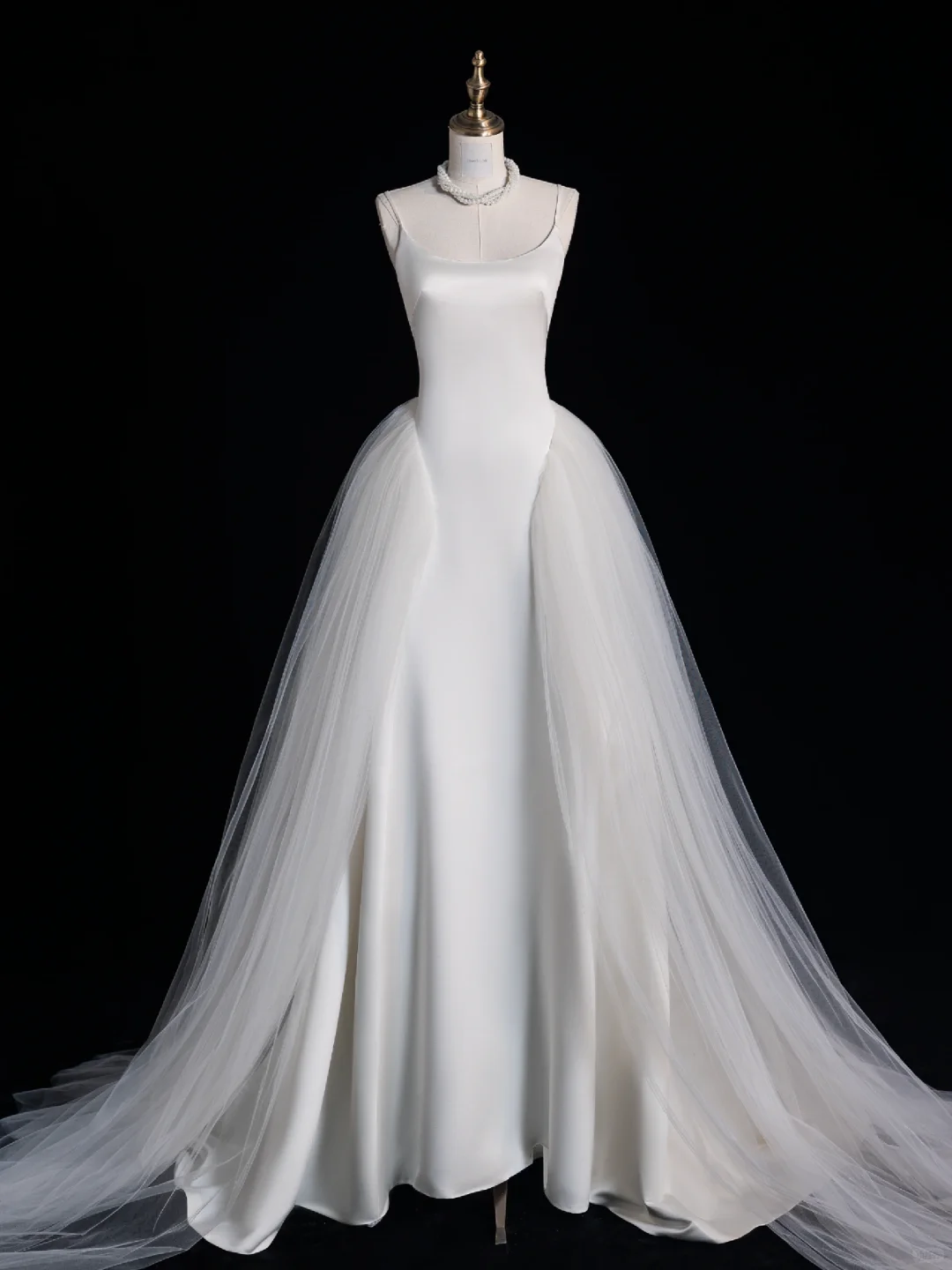 Classy A Line Spaghetti Straps White Satin Tulle Long Prom Dress, Party Dress, Evening Dress GG2892