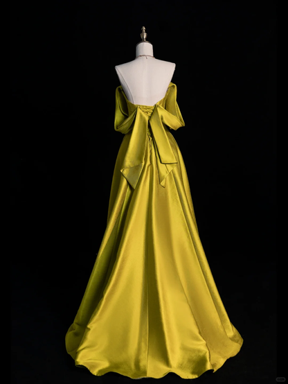 Unique A line Off The Shoulder Satin Long Prom Dress, Party Dress, Evening Dress GG2895