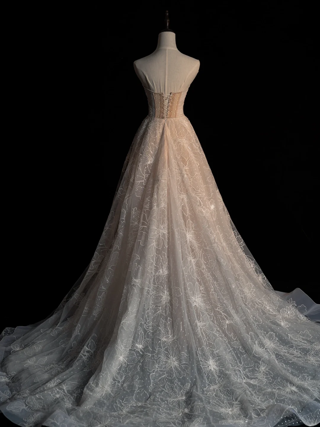 Stunning A Line Strapless Tulle Lace Long Prom Dress, Party Dress, Evening Dress GG2897