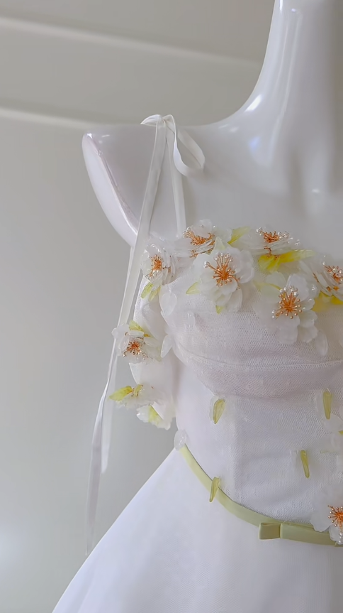 Cute A Line Spaghetti Straps White Tulle Applique Long Prom Dress, Party Dress, Evening Dress GG2898