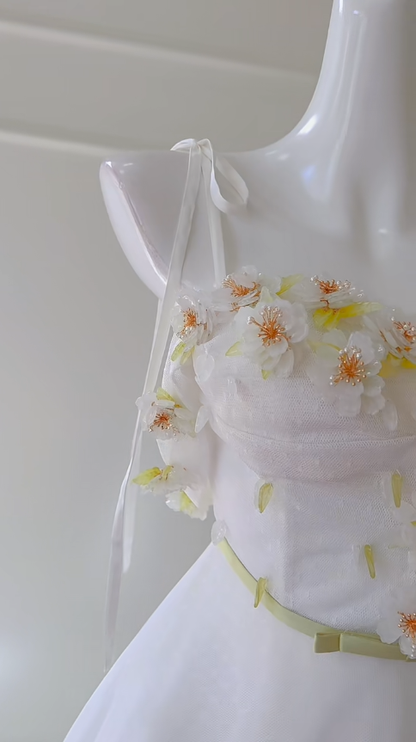 Cute A Line Spaghetti Straps White Tulle Applique Long Prom Dress, Party Dress, Evening Dress GG2898