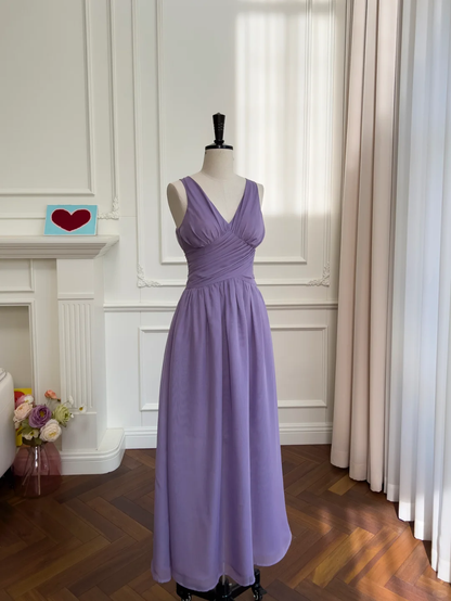 Chic A Line V Neck Purple Chiffon Long Prom Dress, Party Dress, Evening Dress GG2901