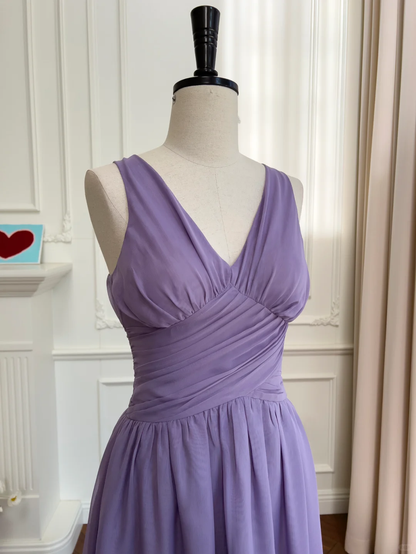 Chic A Line V Neck Purple Chiffon Long Prom Dress, Party Dress, Evening Dress GG2901