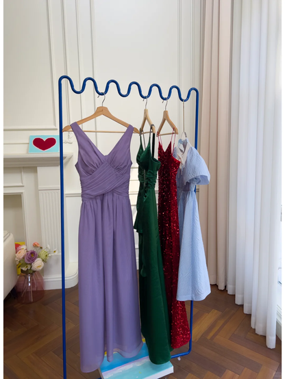 Chic A Line V Neck Purple Chiffon Long Prom Dress, Party Dress, Evening Dress GG2901