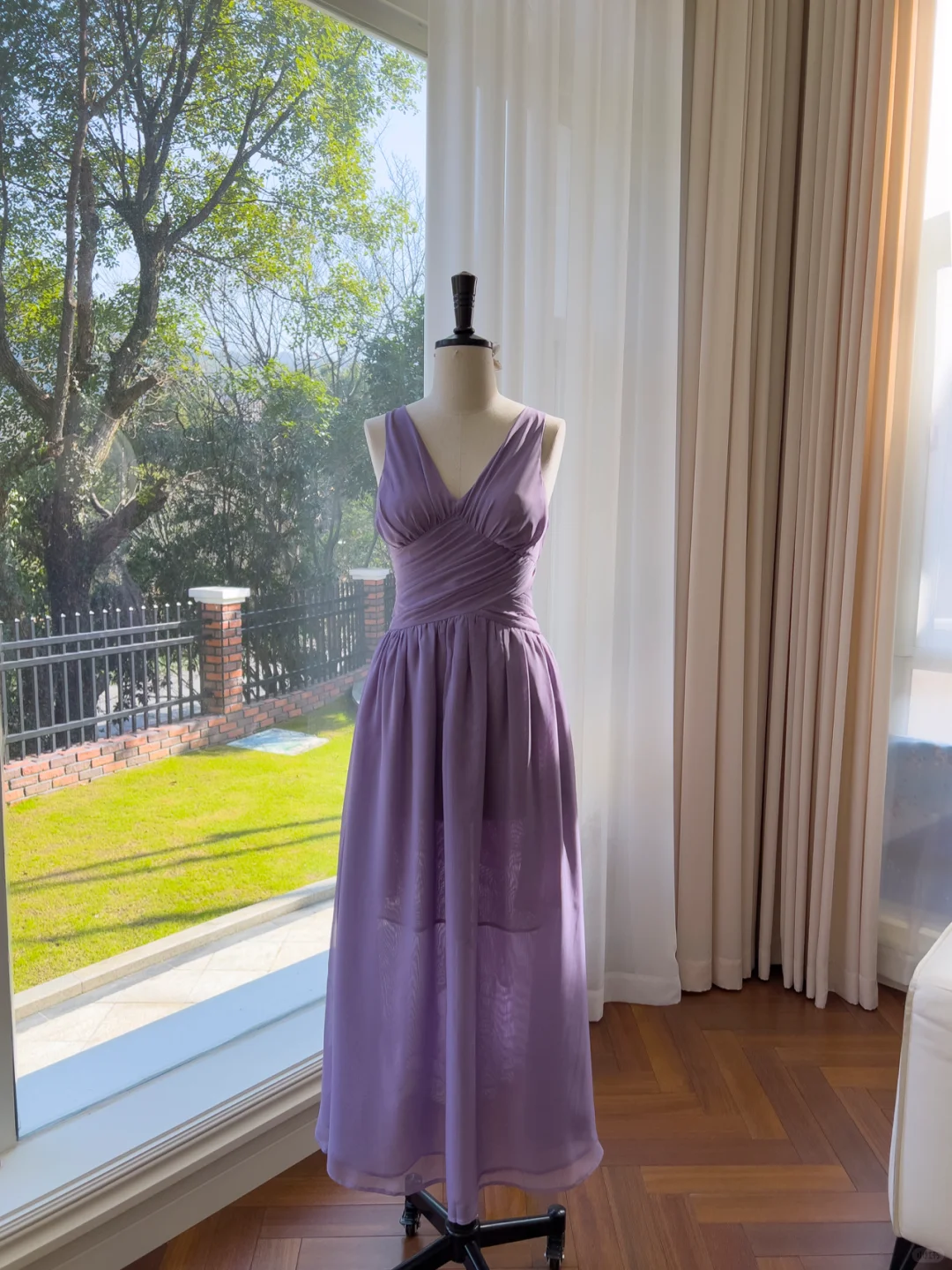 Chic A Line V Neck Purple Chiffon Long Prom Dress, Party Dress, Evening Dress GG2901