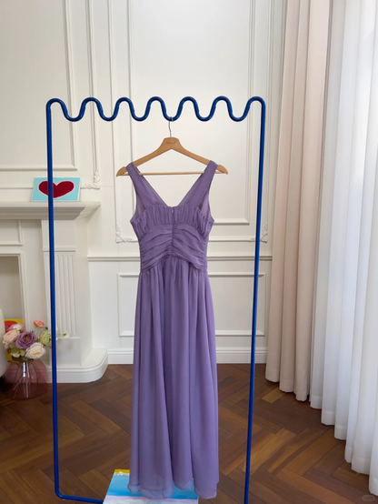 Chic A Line V Neck Purple Chiffon Long Prom Dress, Party Dress, Evening Dress GG2901