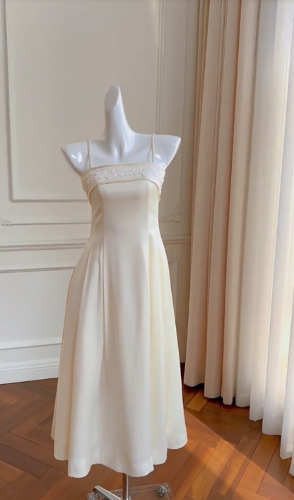 Classy A Line Spaghetti Straps Satin Applique Long Prom Dress, Party Dress, Evening Dress GG2902