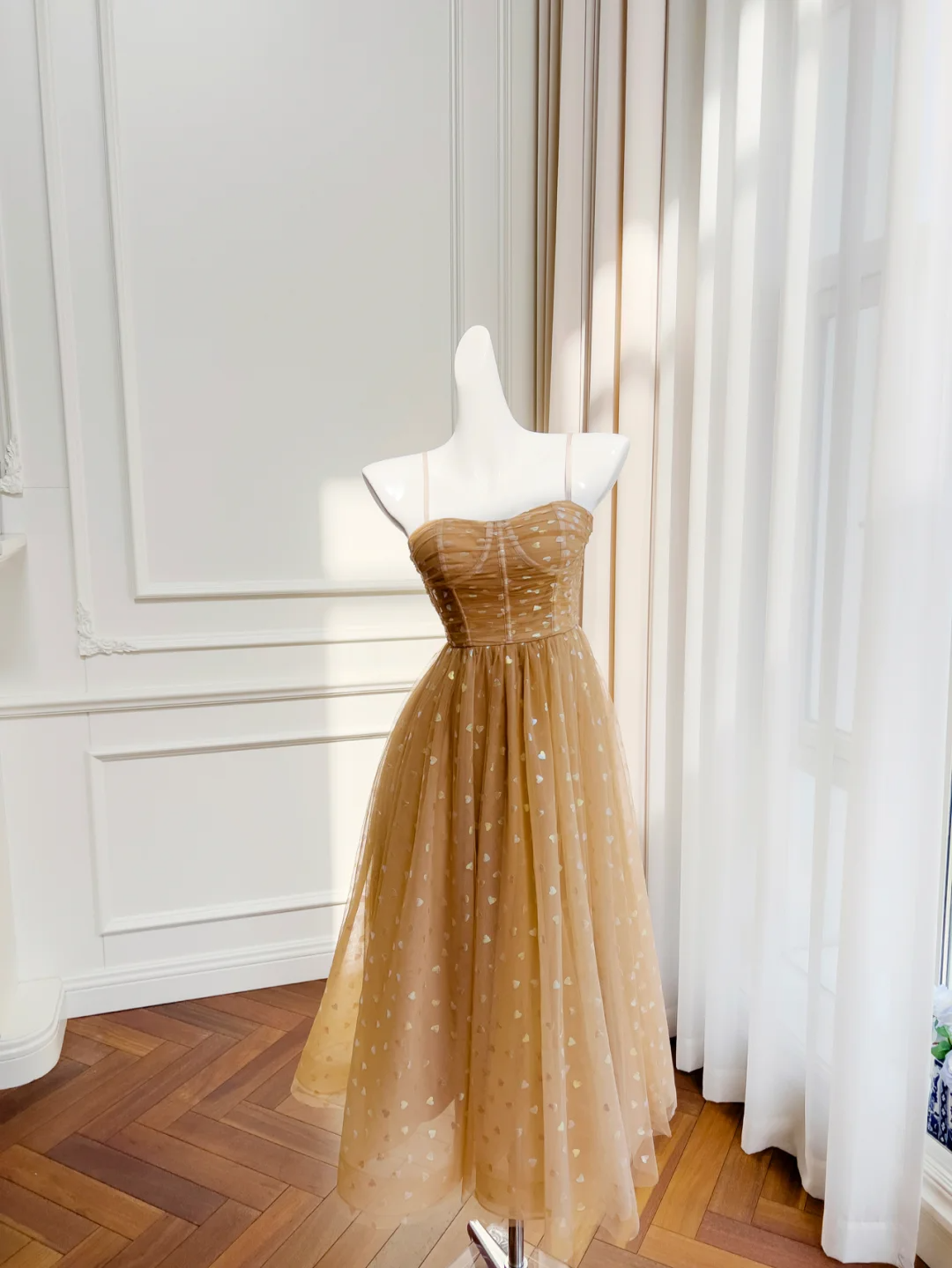 Cute A Line Spaghetti Straps Tulle Sequin Long Prom Dress, Party Dress, Evening Dress GG2903