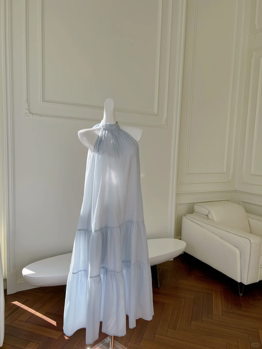 Classy Halter Pale Blue Satin Long Prom Dress, Party Dress, Evening Dress GG2905