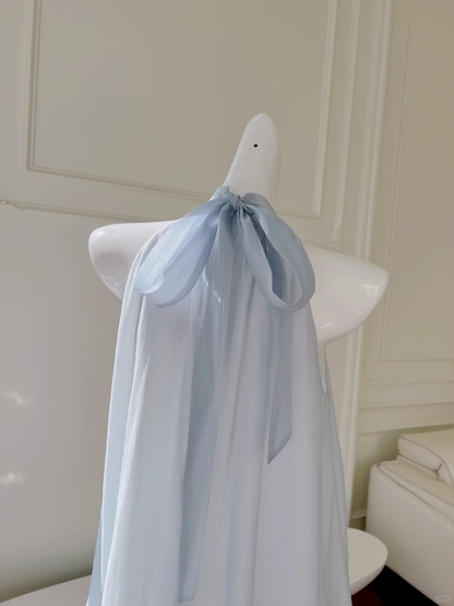 Classy Halter Pale Blue Satin Long Prom Dress, Party Dress, Evening Dress GG2905