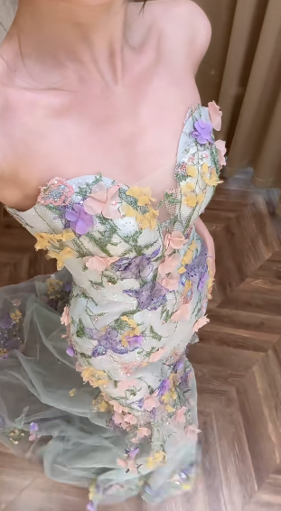 Peautiful Mermaid Strapless Tulle Applqiue Long Prom Dress, Party Dress, Evening Dress GG2909